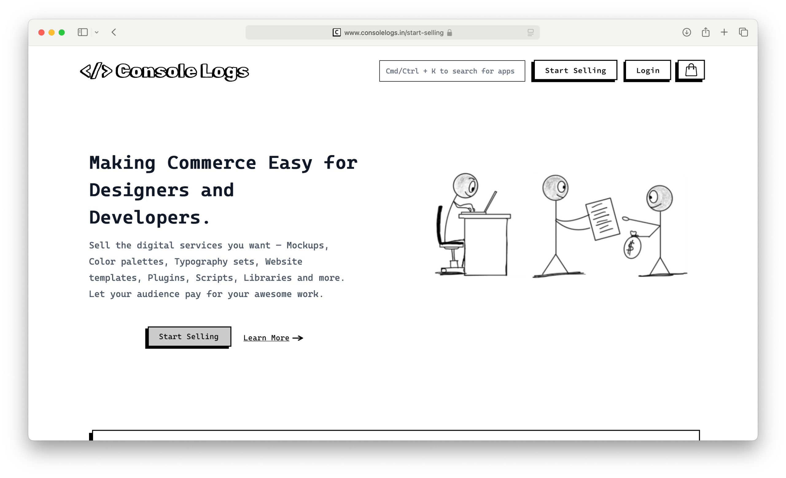 Console Logs dashboard UI showing the marketplace interface