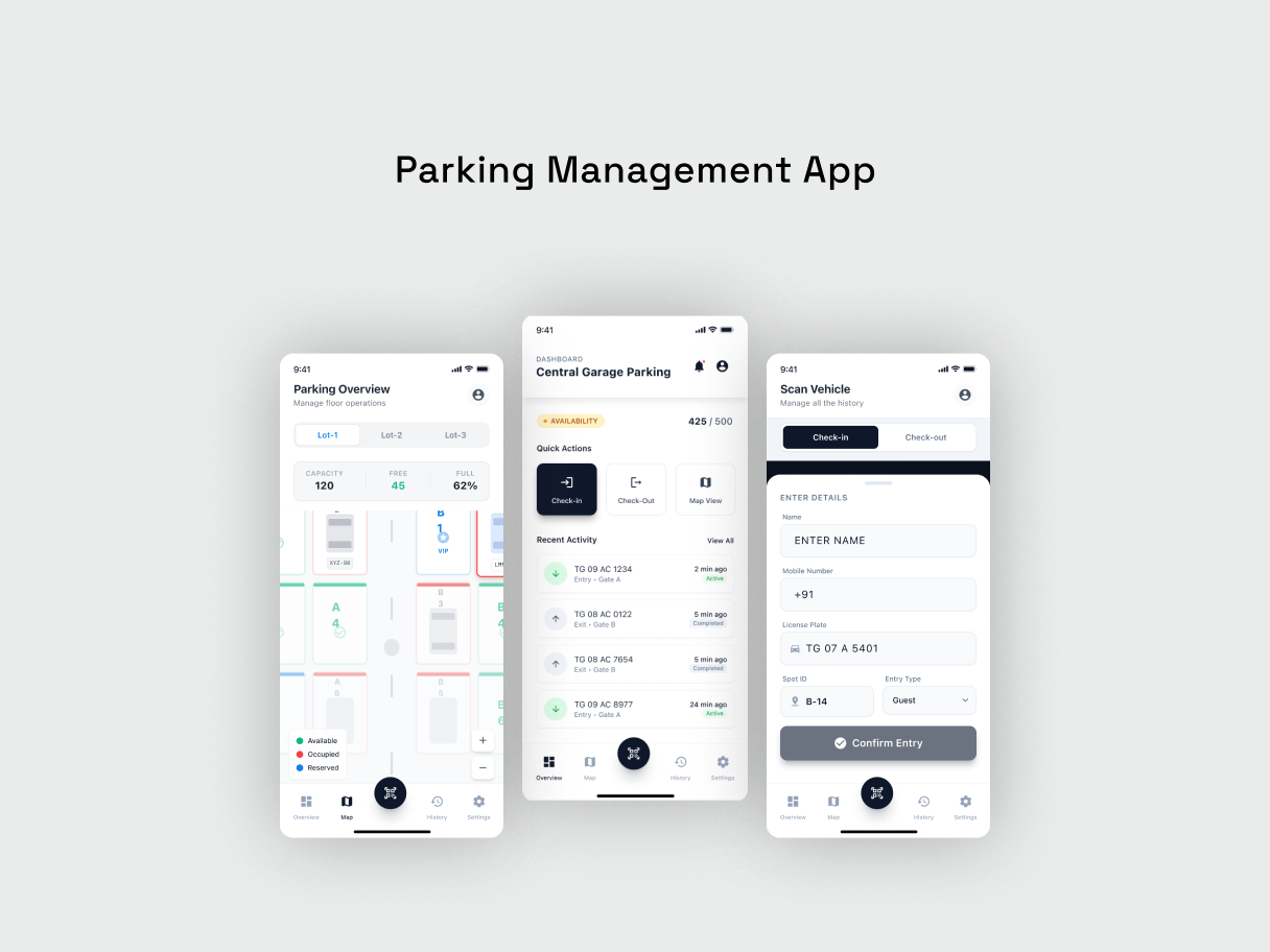 Drop parking management mobile app interface